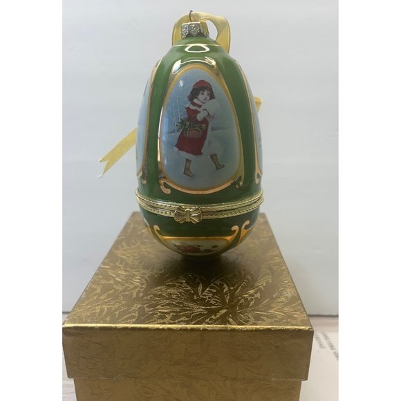 Mr Christmas Musical Egg Shaped Ornament Green Trinket Box Valerie Parr Hill - Picture 5 of 9